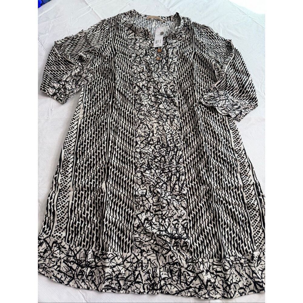 Soft Surroundings Abstract Boho Henley Raven Shift Dress Splash Print Sz Large